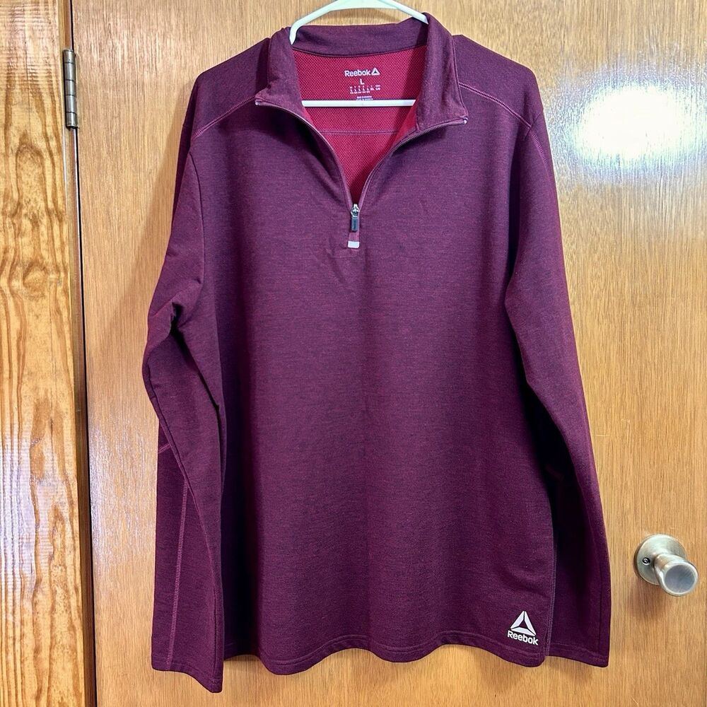 Reebok Mens Quarter Zip Pullover Burgundy Lightweight Activewear Size Large L